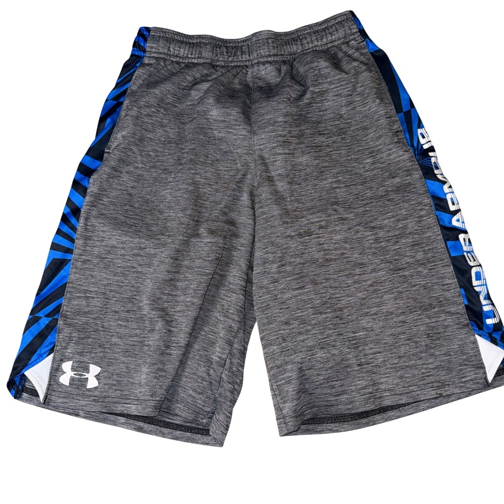 Under Armour Athletic Shorts Youth Large Gray Blue Loose Fit Performance Gym